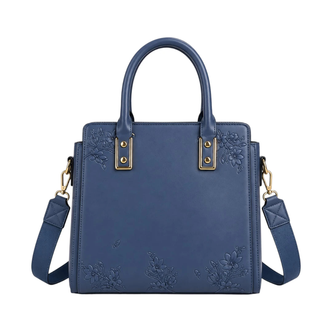 Luxford Blue Women's Satchel Handbag – Floral Embossed Faux Leather