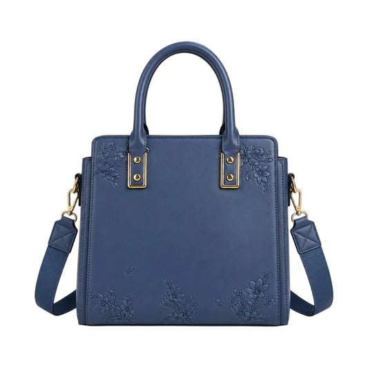 Luxford Blue Women's Satchel Handbag – Floral Embossed Faux Leather